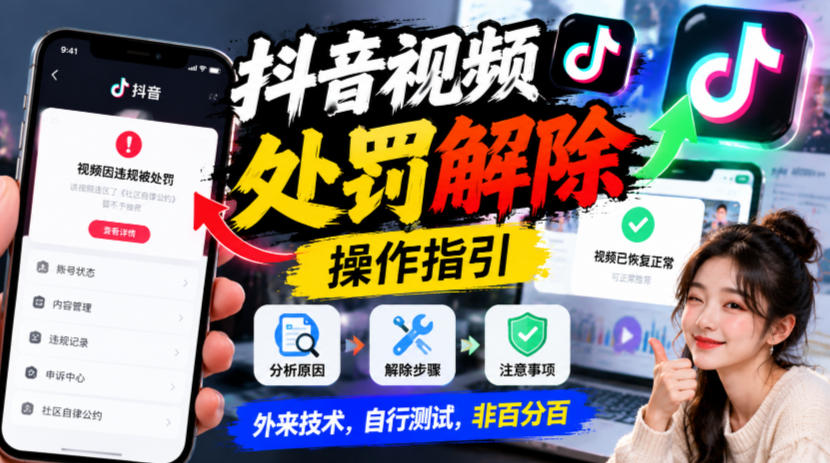 抖音视频处罚解除操作指引,外来技术,自行测试,非百分百-源创文化