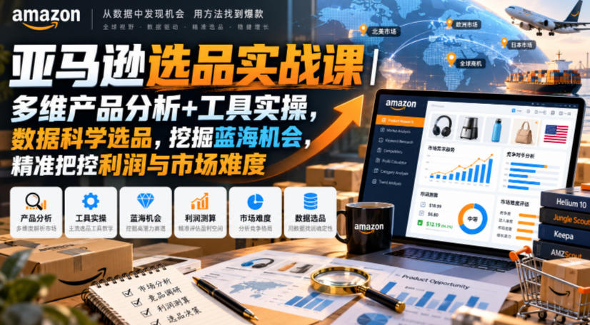 亚马逊选品实战课|多维产品分析+工具实操,数据科学选品,挖掘蓝海机会,精准把控利润与市场难度-源创文化