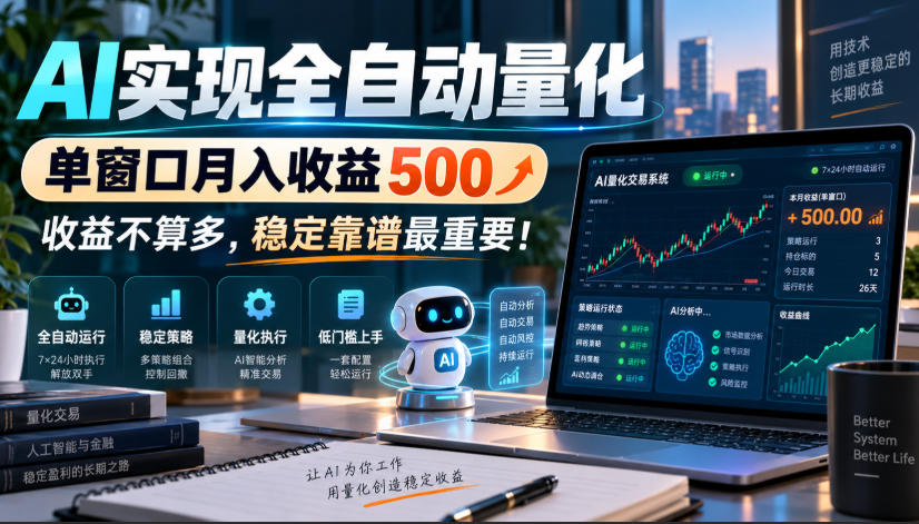 AI实现全自动量化,单窗口月入收益500,收益不算多,稳定靠谱最重要!【揭秘】-源创文化