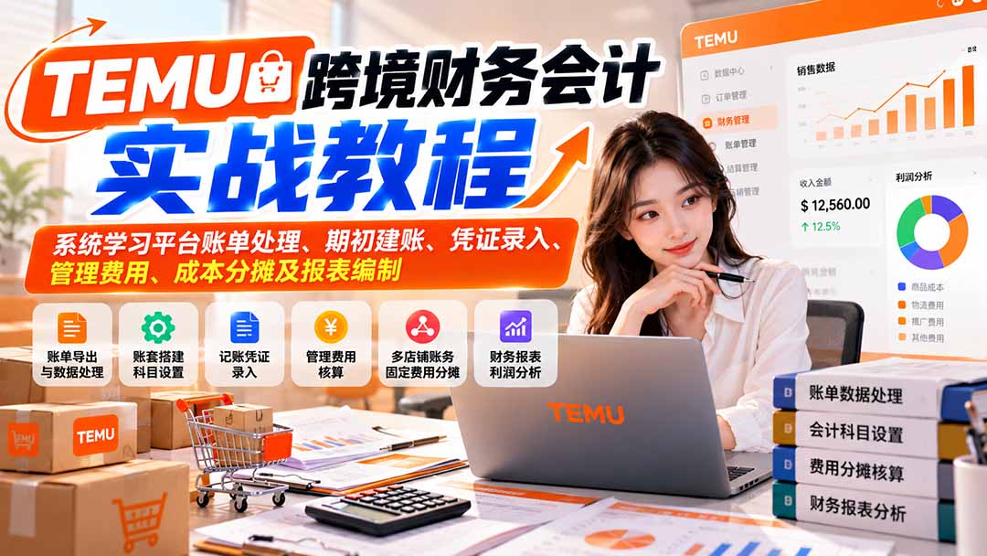 TEMU跨境财务会计实战教程：系统学习平台账单处理、期初建账、凭证录入、管理费用、成本分摊及报表编制-源创文化