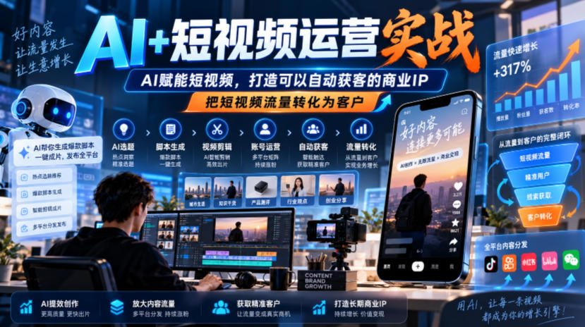 AI+短视频运营实战,AI赋能短视频,打造可以自动获客的商业IP,把短视频流量转化为客户-源创文化