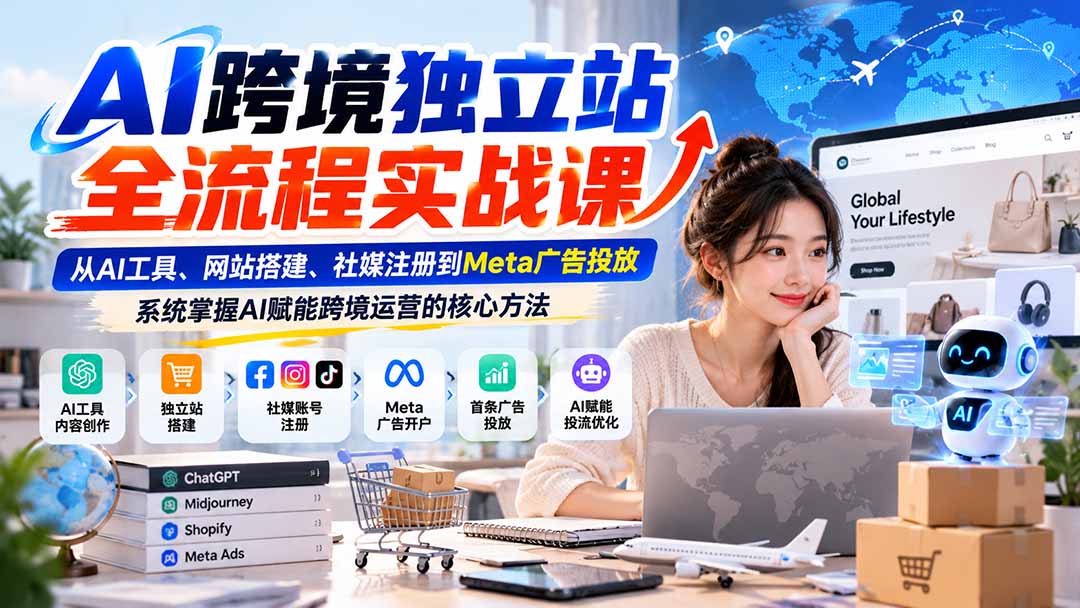 AI跨境独立站全流程实战课:从AI工具、网站搭建、社媒注册到Meta广告投放,系统掌握AI赋能跨境运营的核心方法-源创文化