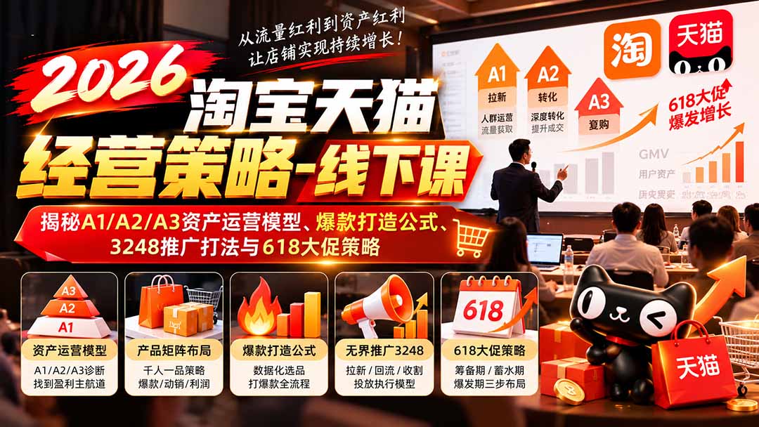 2026淘宝天猫经营策略-线下课-更新1019:揭秘A1/A2/A3资产运营模型、爆款打造公式、3248推广打法与618大促策略-源创文化