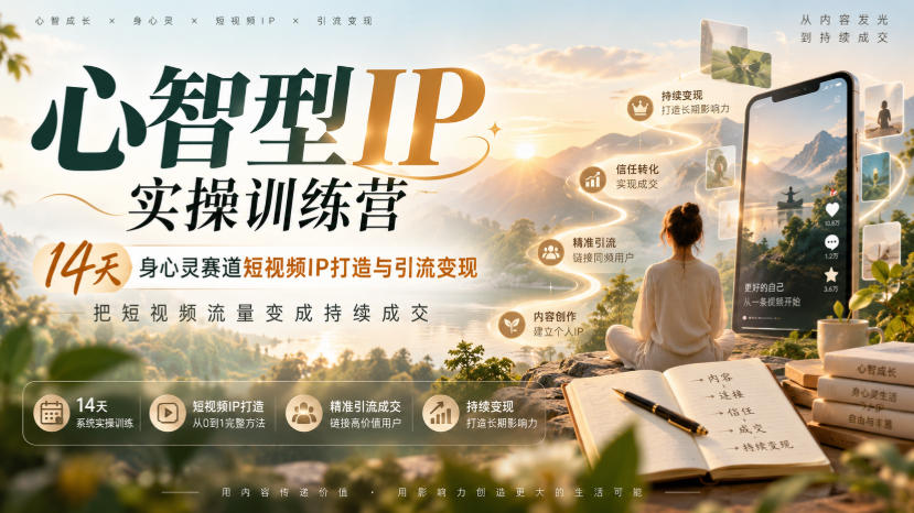 心智型IP实操训练营|14天身心灵赛道短视频IP打造与引流变现,把短视频流量变成持续成交-源创文化