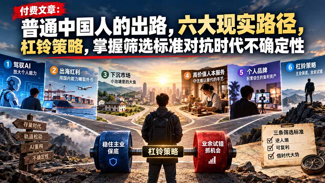付费文章:普通中国人的出路,六大现实路径,杠铃策略,掌握筛选标准对抗时代不确定性-源创文化