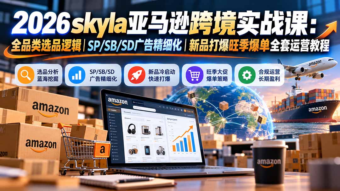 skyla亚马逊跨境实战课-更新1019:全品类选品逻辑|SP/SB/SD广告精细化|新品打爆旺季爆单全套运营教程-源创文化