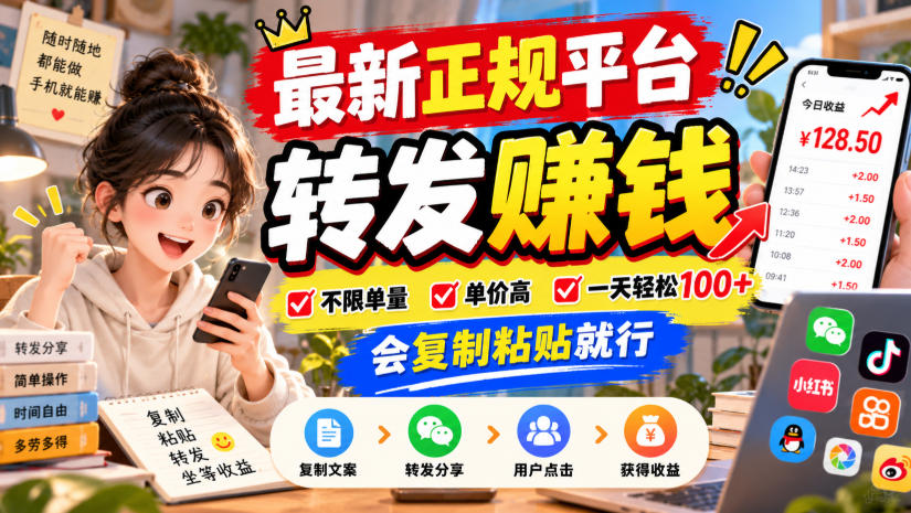 最新正规平台，转发賺钱，不限单量，单价高，一天轻松100+，会复制粘贴就行【揭秘】-源创文化