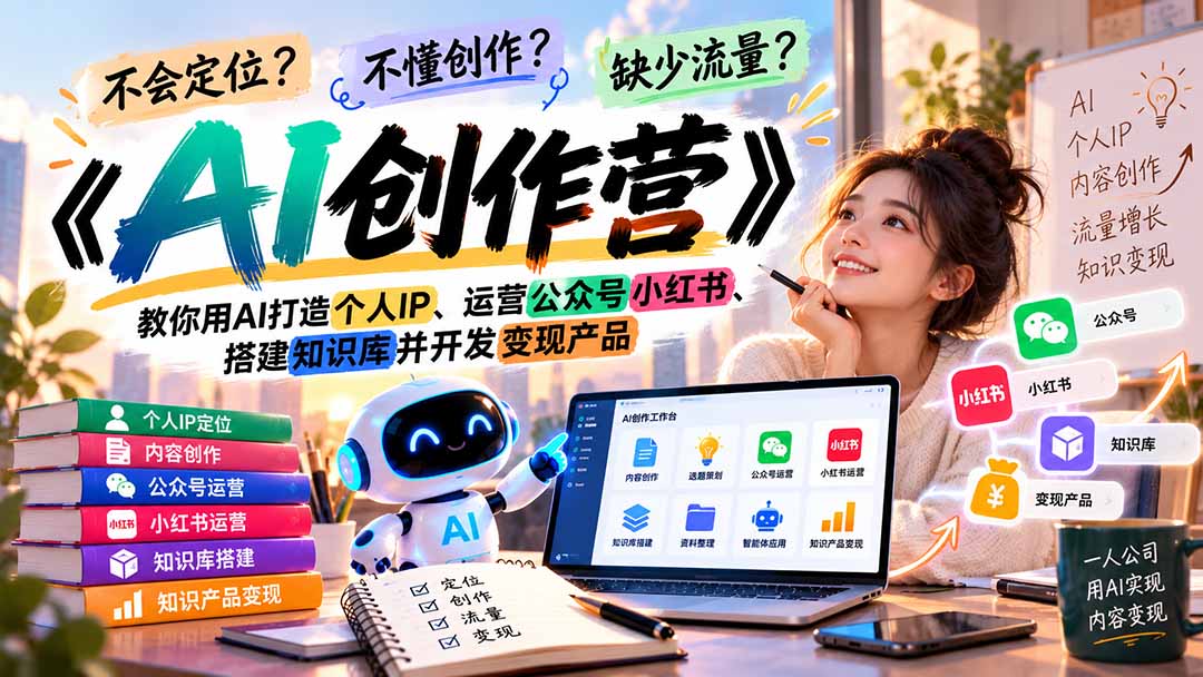 不会定位、不懂创作、缺少流量?《AI创作营》教你用AI打造个人IP、运营公众号小红书、搭建知识库并开发变现产品-源创文化