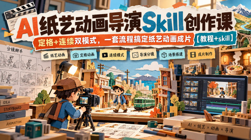 AI纸艺动画导演Skill创作课｜定格+连续双模式，一套流程搞定纸艺动画成片【教程+skill】-源创文化