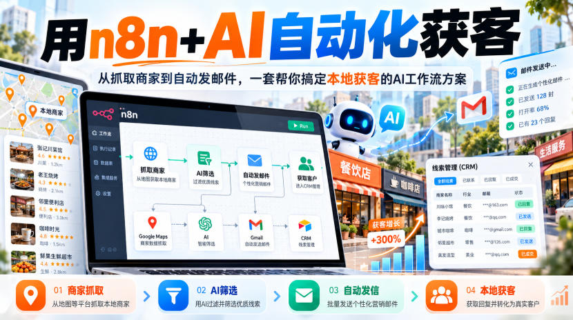 【无水印】用n8n+AI自动化获客,从抓取商家到自动发邮件,一套帮你搞定本地获客的AI工作流方案【原创双语字幕】-源创文化