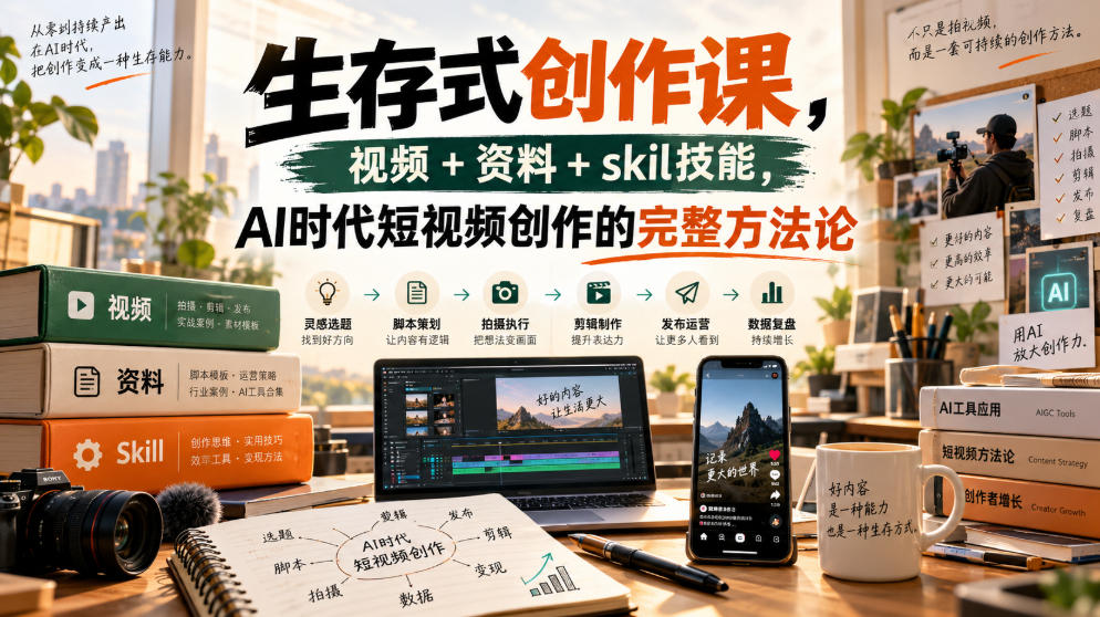 生存式创作课,视频+资料+skil技能,ai时代短视频创作的完整方法论-源创文化