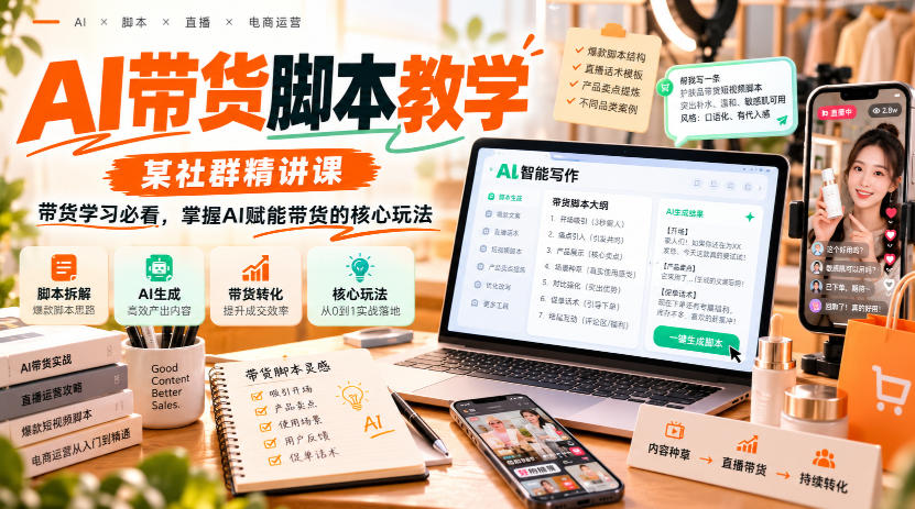 AI带货脚本教学,某社群精讲课,带货学习必看,掌握AI赋能带货的核心玩法-源创文化