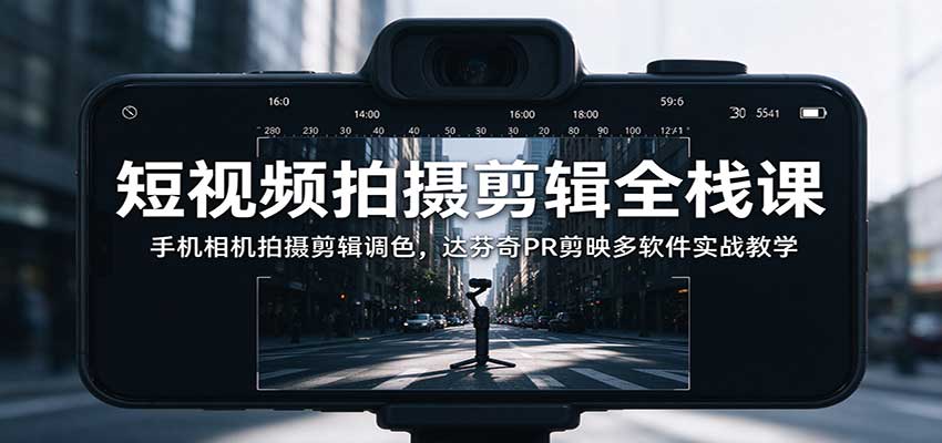 短视频拍摄剪辑全栈课:手机相机拍摄剪辑调色,达芬奇PR剪映多软件实战教学-源创文化