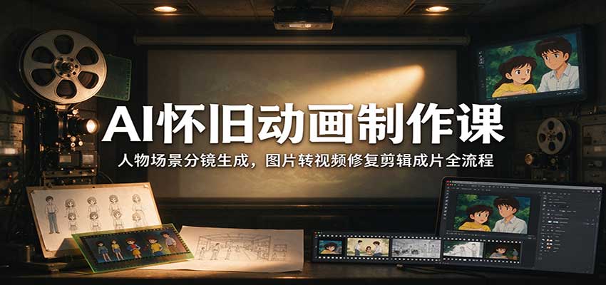 AI怀旧动画制作课：人物场景分镜生成，图片转视频修复剪辑成片全流程-源创文化