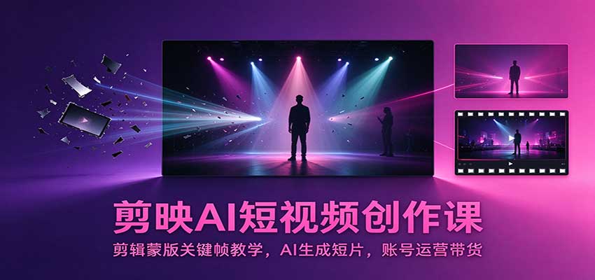 剪映AI短视频创作课:剪辑蒙版关键帧教学,AI生成短片,账号运营带货-源创文化