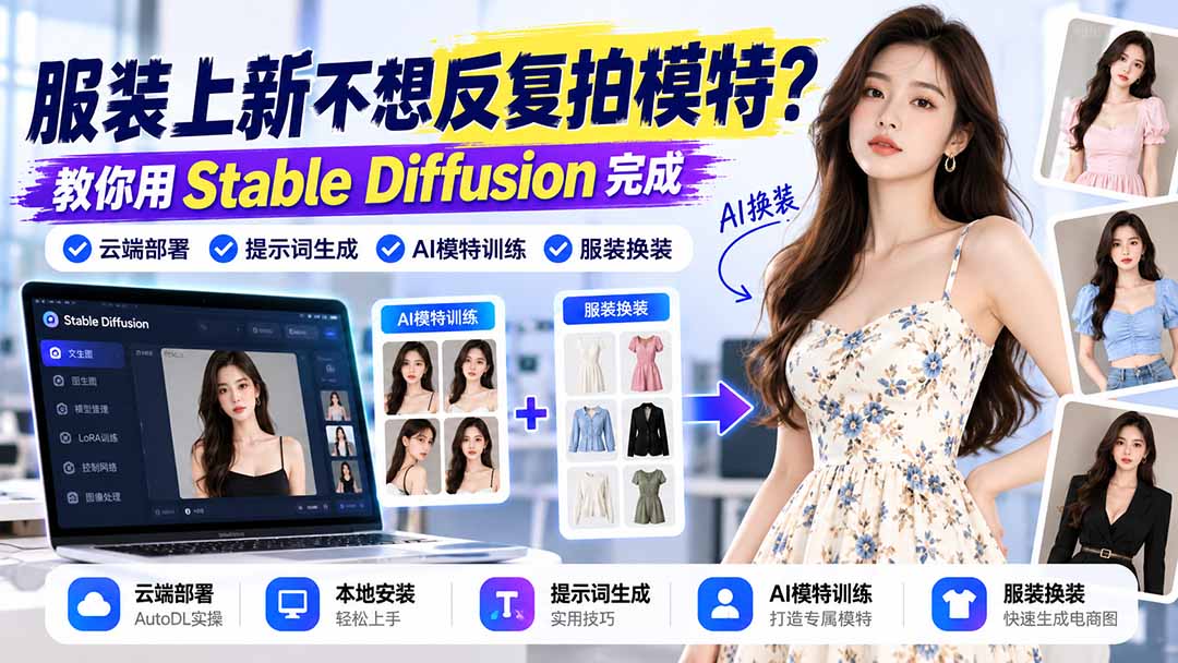 服装上新不想反复拍模特?教你用Stable Diffusion完成云端部署、提示词生成、AI模特训练与换装-源创文化