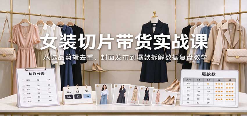 女装切片带货实战课:从选品剪辑去重,封面发布到爆款拆解数据复盘教学-源创文化