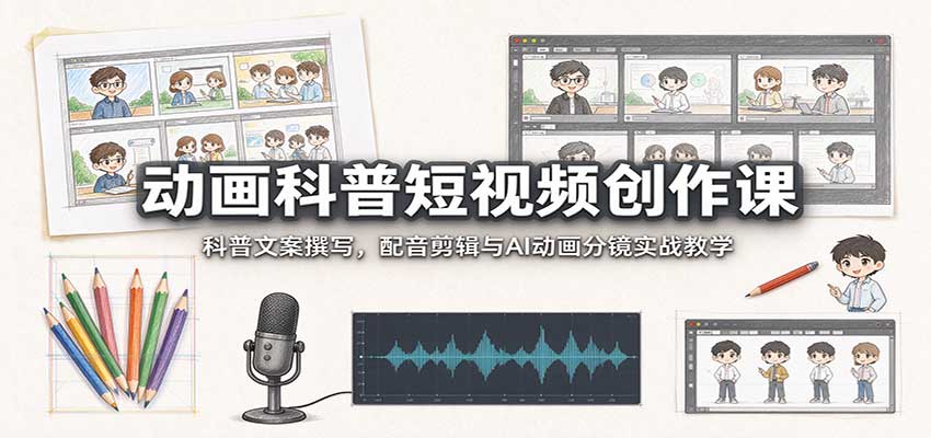 动画科普短视频创作课：科普文案撰写，配音剪辑与AI动画分镜实战教学-源创文化