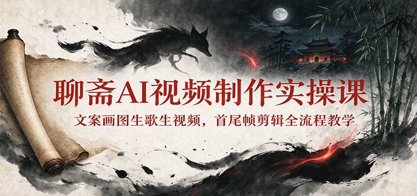 聊斋AI视频制作实操课:文案画图生歌生视频,首尾帧剪辑全流程教学-源创文化