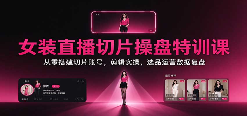 女装直播切片操盘特训课:从零搭建切片账号,剪辑实操,选品运营数据复盘-源创文化