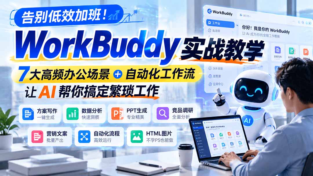 告别低效加班!WorkBuddy实战教学,7大高频办公场景+自动化工作流,让AI帮你搞定繁琐工作-源创文化