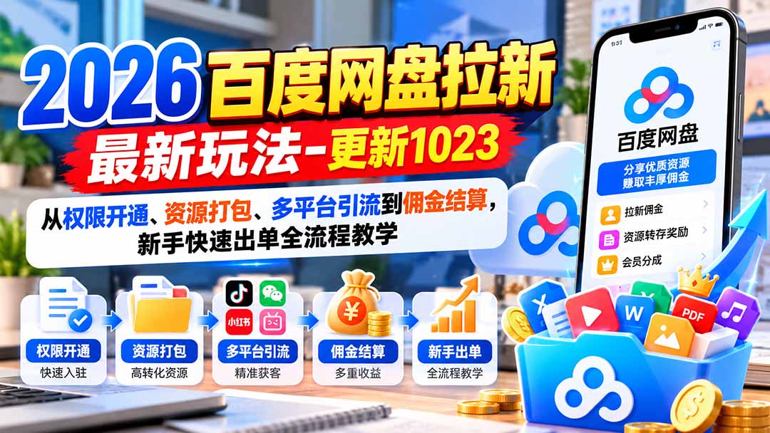 2026百度网盘拉新最新玩法-更新1023：从权限开通、资源打包、多平台引流到佣金结算，新手快速出单全流程教学-源创文化