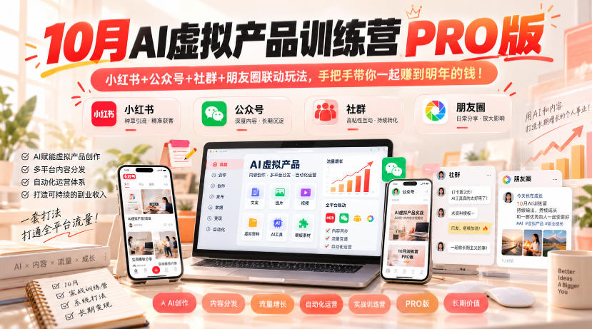 10月AI虚拟产品训练营PRO版,小红书+公众号+社群+朋友圈联动玩法,手把手带你一起赚到明年的钱!(更新1024)-源创文化
