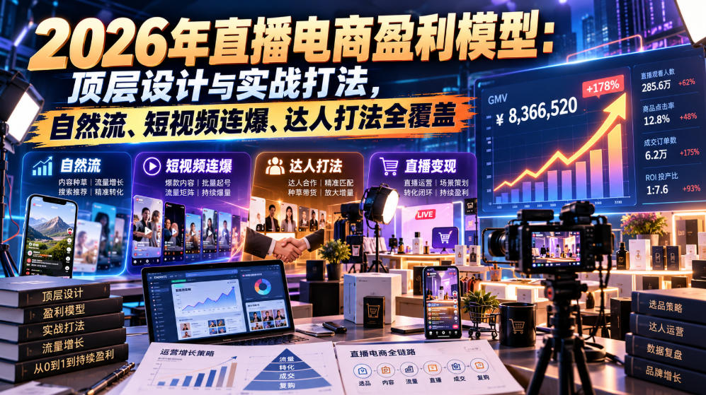 2026年直播电商盈利模型:顶层设计与实战打法,自然流、短视频连爆、达人打法全覆盖-源创文化