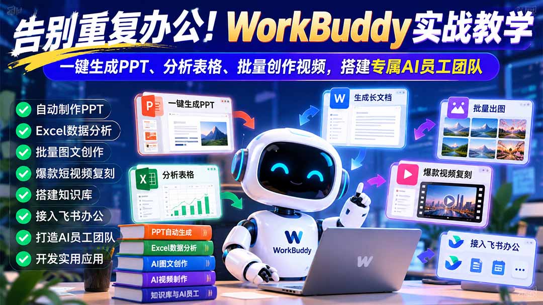 告别重复办公！WorkBuddy实战教学：一键生成PPT、分析表格、批量创作视频，搭建专属AI员工团队-源创文化