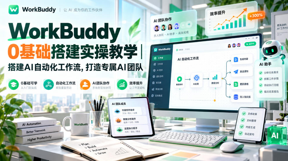 WorkBuddy 0基础搭建实操教学|搭建AI自动化工作流,打造专属AI团队-源创文化