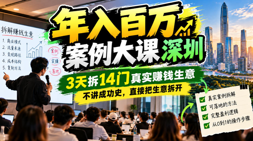年入百W案例大课深圳，3天拆14门真实賺钱生意，不讲成功史，直接把生意拆开-源创文化