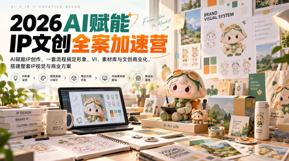 2026AI赋能ip文创全案加速营,AI赋能IP创作,一套流程搞定形象、VI、素材库与文创商业化,搭建整套IP视觉与商业方案-源创文化