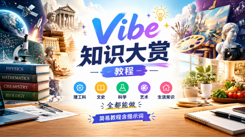 Vibe知识大赏教程，理工科、文史、科学、艺术、生活常识全都能做，简易教程含提示词(更新1025)-源创文化