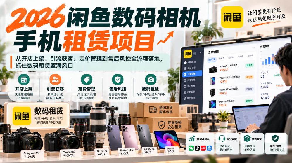 2026闲鱼数码相机手机租赁项目,从开店上架、引流获客、定价管理到售后风控全流程落地,抓住数码租赁蓝海风口-源创文化