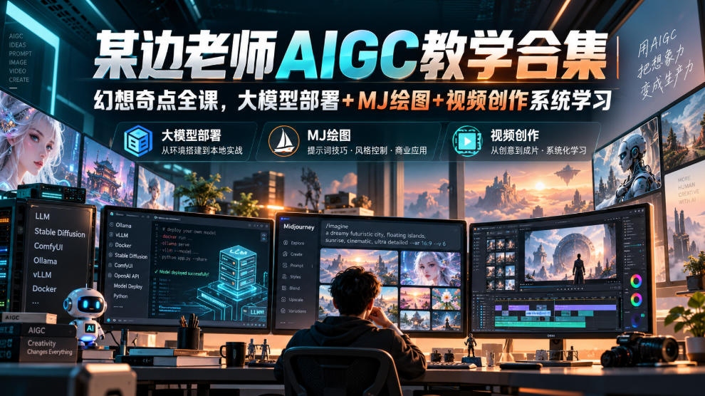 某边老师AIGC教学合集|幻想奇点全课,大模型部署+MJ绘图+视频创作系统学习-源创文化