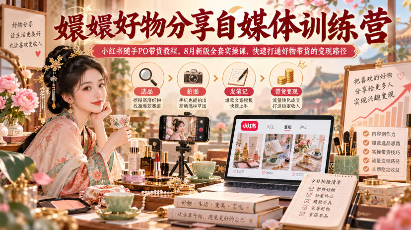 嬛嬛好物分享自媒体训练营｜小红书随手PO带货教程，8月新版全套实操课，快速打通好物带货的变现路径-源创文化