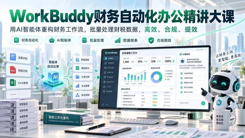 WorkBuddy财务自动化办公精讲大课,用AI智能体重构财务工作流,批量处理财税数据,高效、合规、提效-源创文化