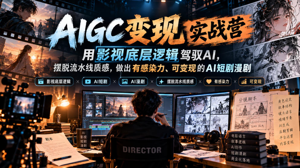 AIGC变现实战营,用影视底层逻辑驾驭AI,摆脱流水线质感,做出有感染力、可变现的AI短剧漫剧-源创文化