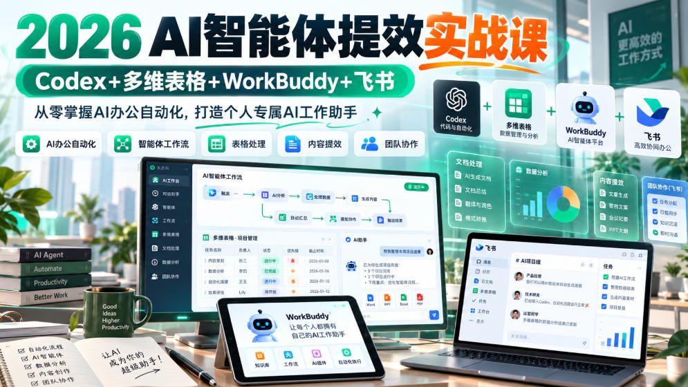 2026 AI智能体提效实战课：Codex+多维表格+WorkBuddy+飞书，从零掌握AI办公自动化，打造个人专属AI工作助手-源创文化