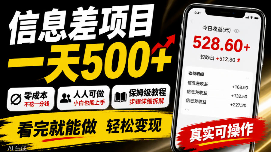 信息差项目一天500+，零成本，人人可做，保姆级教程，看完就能做【揭秘】-源创文化
