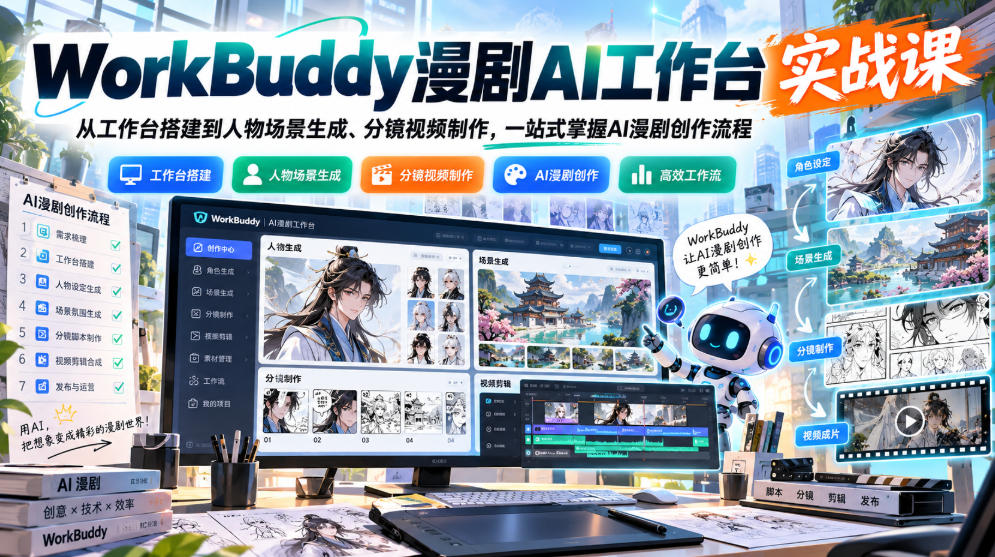 WorkBuddy漫剧AI工作台实战课：从工作台搭建到人物场景生成、分镜视频制作，一站式掌握AI漫剧创作流程-源创文化