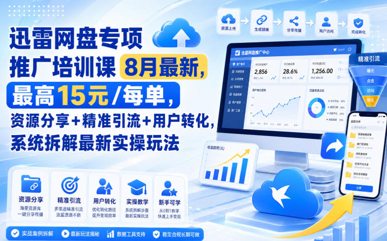 迅雷网盘专项推广培训课9月最新，最高15米/每单，资源分享+精准引流+用户转化，系统拆解最新实操玩法(更新1026)-源创文化