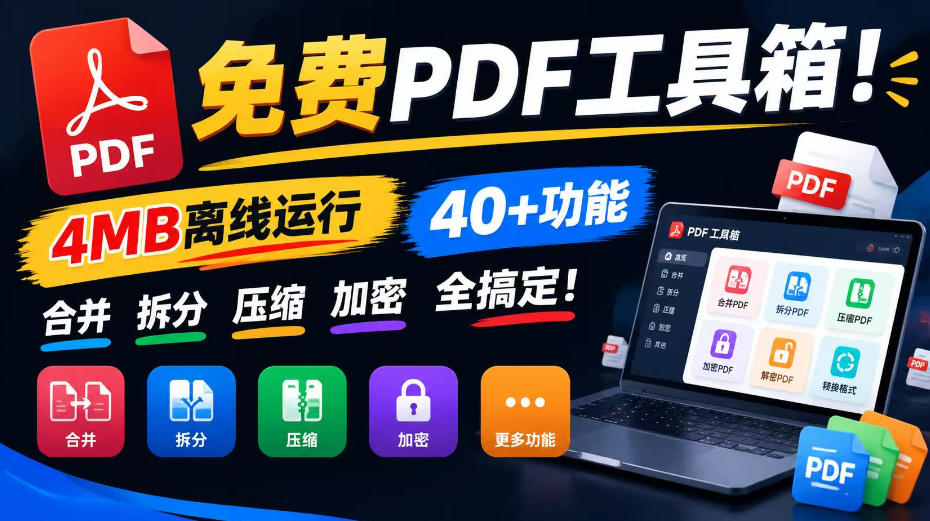 免费PDF工具箱!4MB离线运行,40+功能,合并拆分压缩加密全搞定!-源创文化