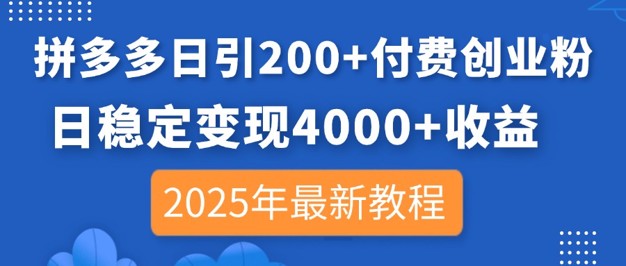 （14217期）拼多多日引200+付费创业粉，日稳定变现4000+收益，2025年最新教程-源创文化