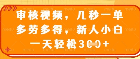 最新审核视频，几秒一单，多劳多得，新人小白一天轻松3张【揭秘】-源创文化
