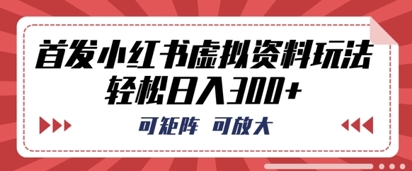 首发小红书虚拟资料玩法，可矩阵，可放大，轻松日入3张-源创文化