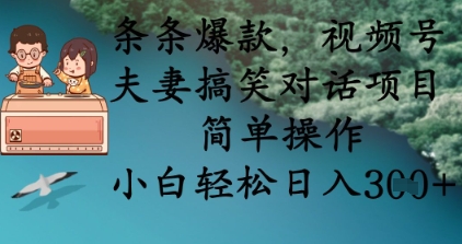 条条爆款，视频号夫妻搞笑对话项目，简单操作，小白轻松日入3张+-源创文化