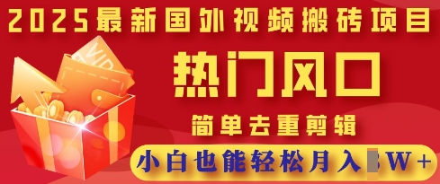 2025最新视频搬砖项目，热门风口，简单去重剪辑，小白也能轻松月入过W-源创文化