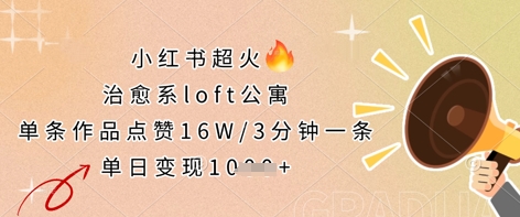 小红书超火的治愈系loft公寓，单条作品点赞16W，3分钟一条，单日变现数张-源创文化